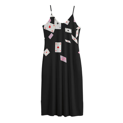Falling Casino Card Print Jersey Midi Cami Dress