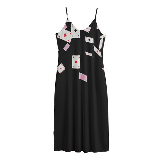 Falling Casino Card Print Jersey Midi Cami Dress