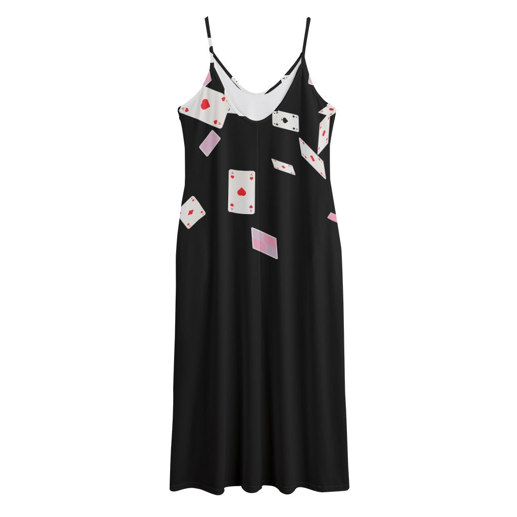 Falling Casino Card Print Jersey Midi Cami Dress