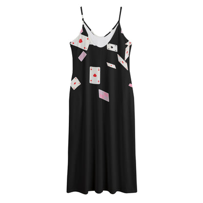 Falling Casino Card Print Jersey Midi Cami Dress