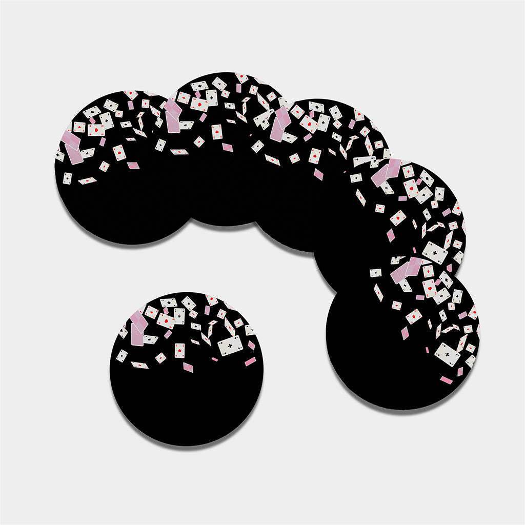 Falling Casino Card Print Leather Coaster Set