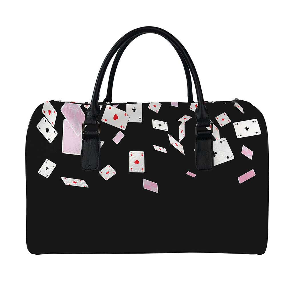 Falling Casino Card Print Leather Duffle Bag