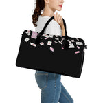 Falling Casino Card Print Leather Duffle Bag