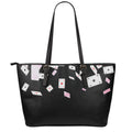 Falling Casino Card Print Leather Tote Bag With Zipper