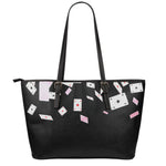 Falling Casino Card Print Leather Tote Bag