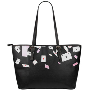 Falling Casino Card Print Leather Tote Bag