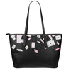 Falling Casino Card Print Leather Tote Bag