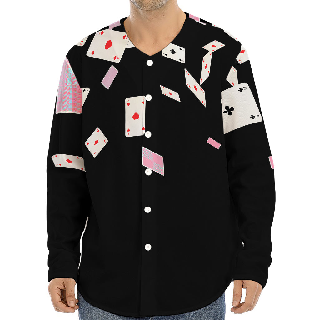 Falling Casino Card Print Long Sleeve Baseball Jersey