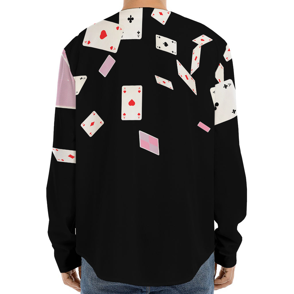 Falling Casino Card Print Long Sleeve Baseball Jersey