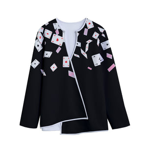 Falling Casino Card Print Long Sleeve Short Coat