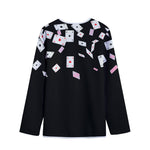 Falling Casino Card Print Long Sleeve Short Coat