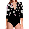 Falling Casino Card Print Long Sleeve Swimsuit