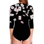 Falling Casino Card Print Long Sleeve Swimsuit