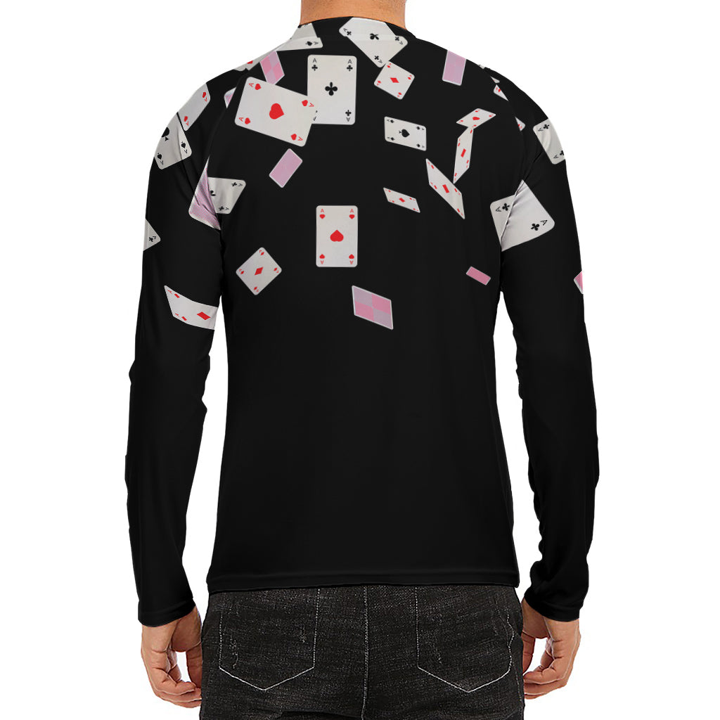 Falling Casino Card Print Men's Long Sleeve Rash Guard