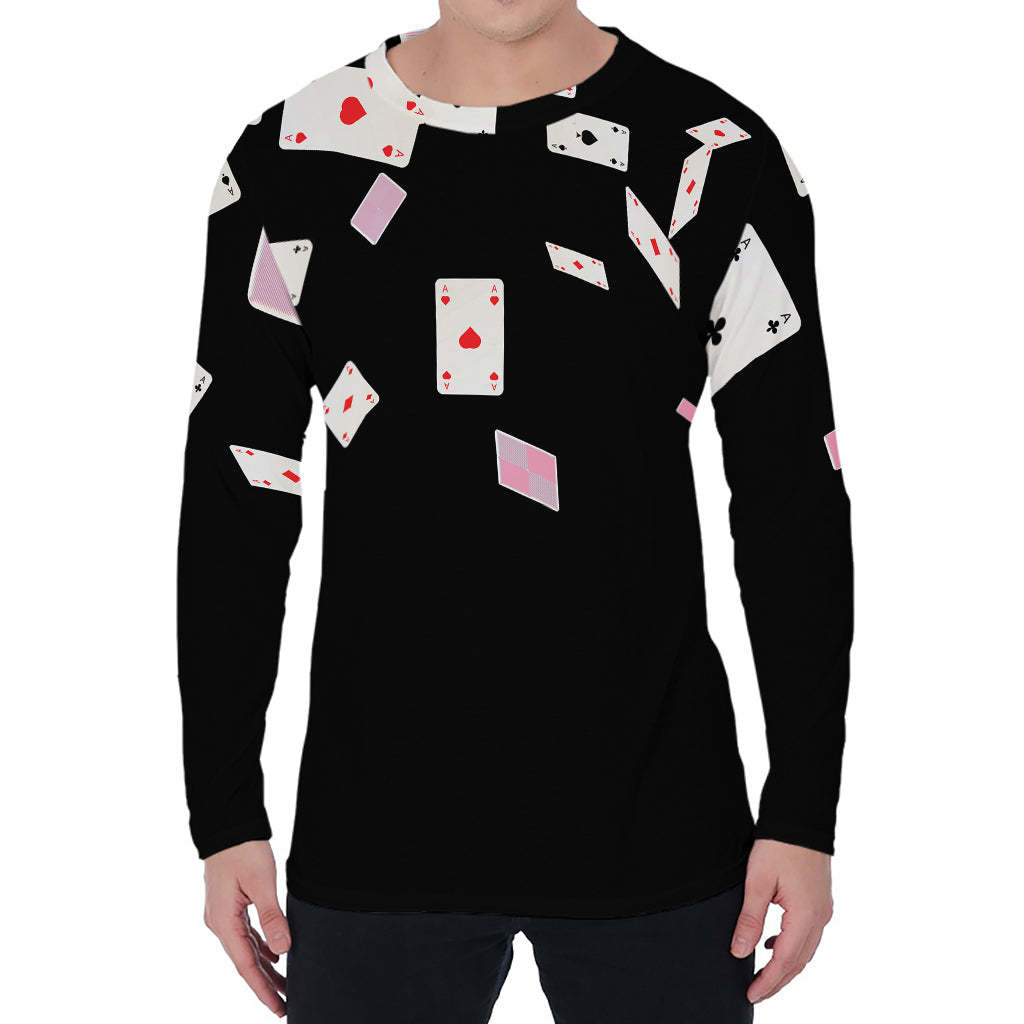 Falling Casino Card Print Men's Long Sleeve T-Shirt