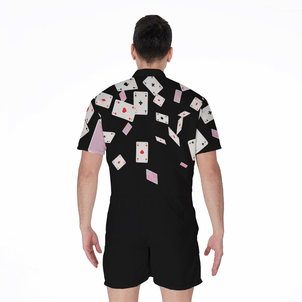 Falling Casino Card Print Men's Rompers