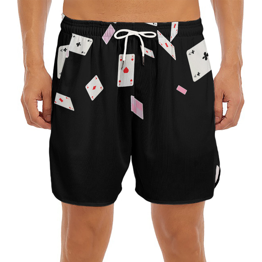 Falling Casino Card Print Men's Split Running Shorts
