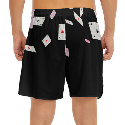 Falling Casino Card Print Men's Split Running Shorts