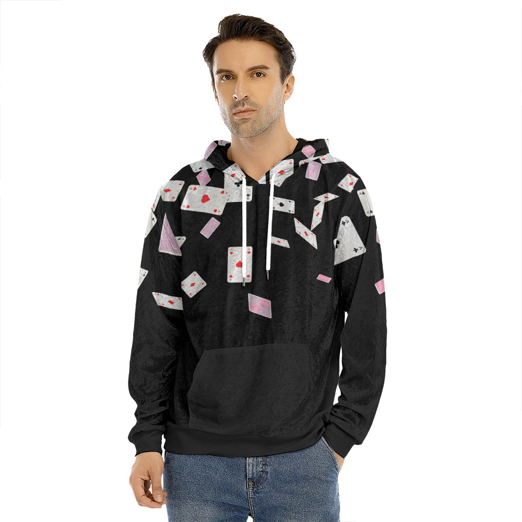 Falling Casino Card Print Men's Velvet Pullover Hoodie