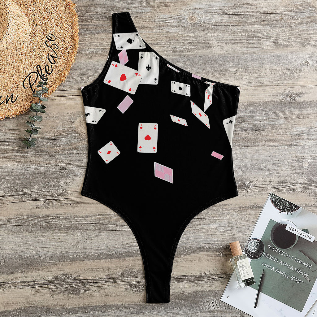 Falling Casino Card Print One Shoulder Bodysuit