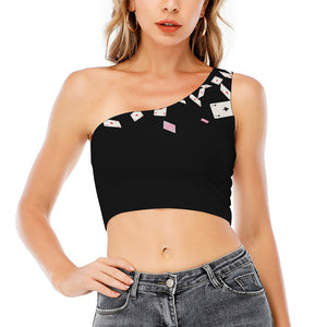 Falling Casino Card Print One Shoulder Crop Top