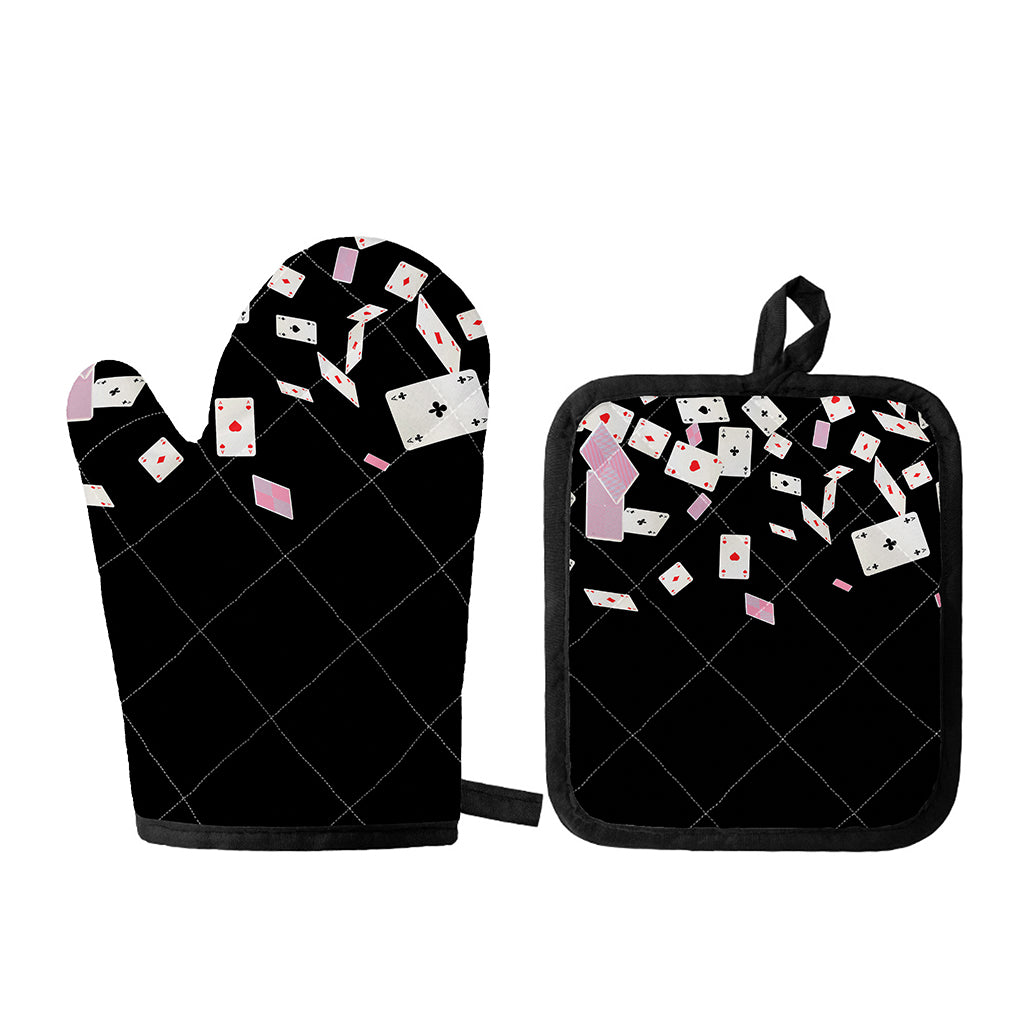 Falling Casino Card Print Oven Mitt And Pot Holder Set