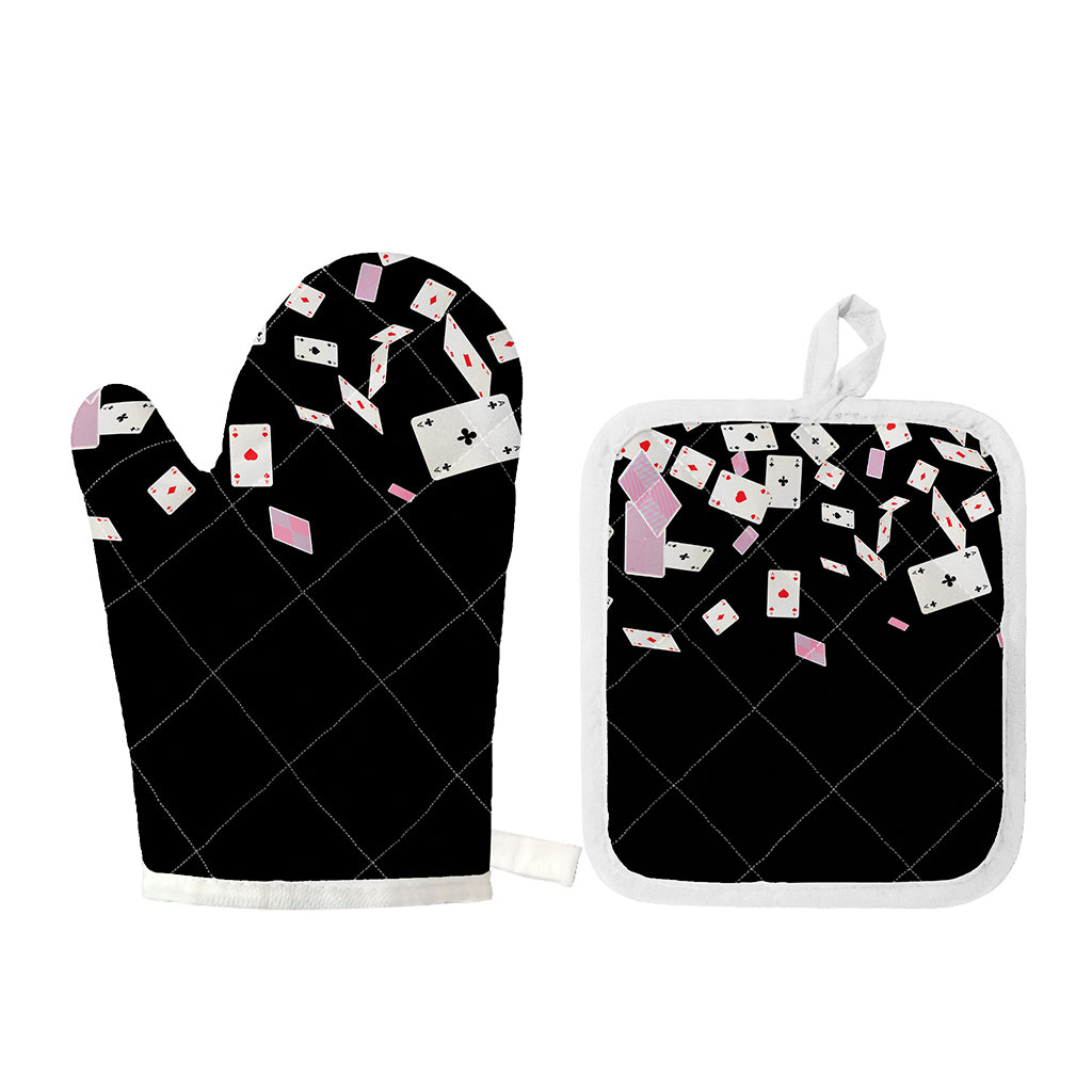 Falling Casino Card Print Oven Mitt And Pot Holder Set