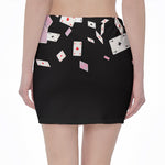 Falling Casino Card Print Pencil Mini Skirt