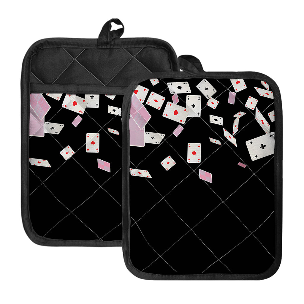 Falling Casino Card Print Pot Holders With Pocket