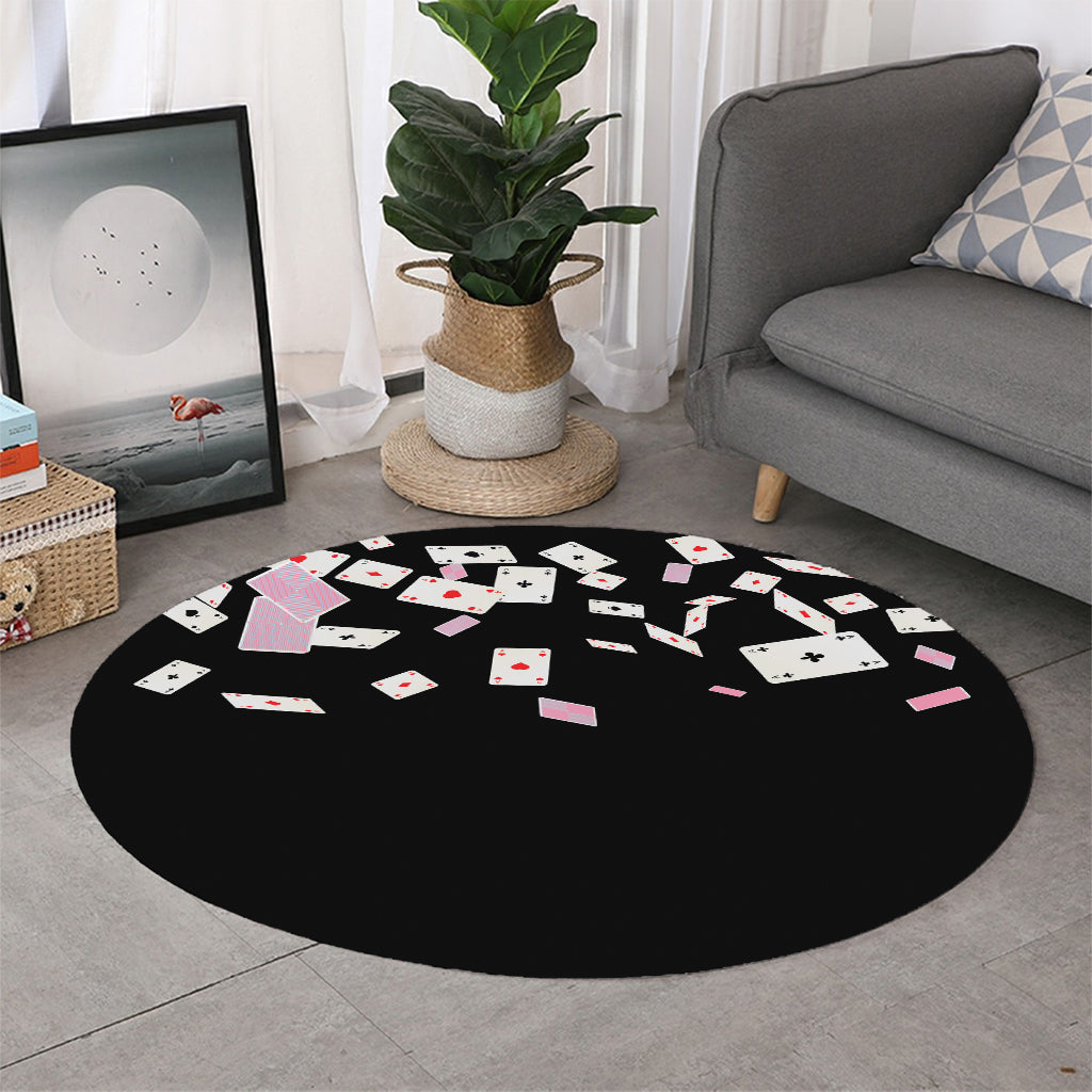 Falling Casino Card Print Round Rug