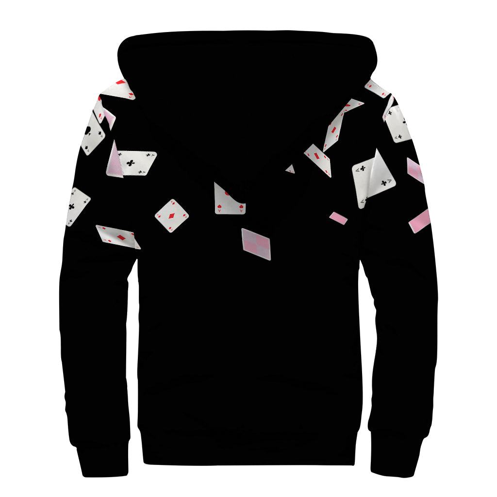 Falling Casino Card Print Sherpa Lined Zip Up Hoodie