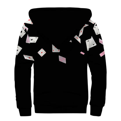 Falling Casino Card Print Sherpa Lined Zip Up Hoodie