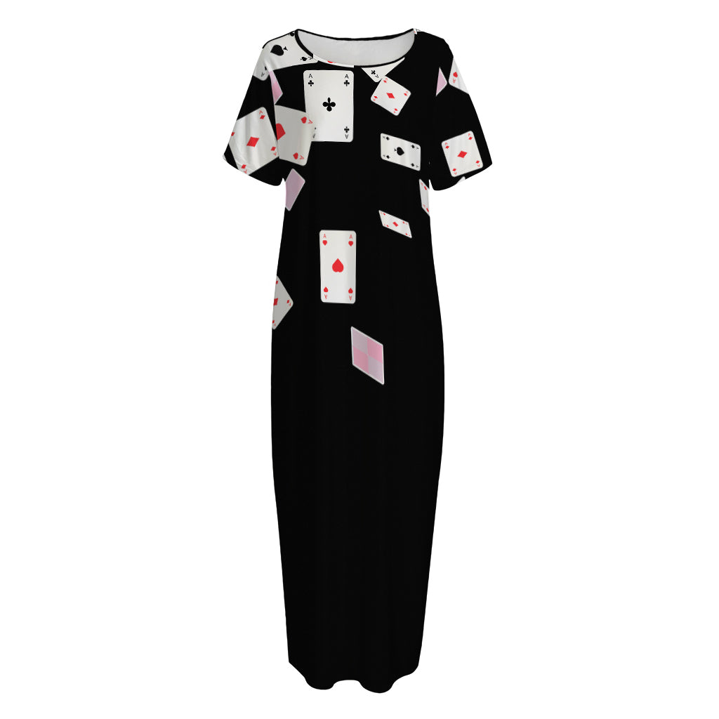 Falling Casino Card Print Short Sleeve Long Nightdress