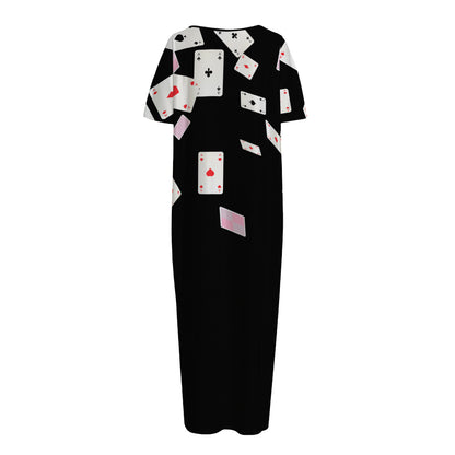 Falling Casino Card Print Short Sleeve Long Nightdress