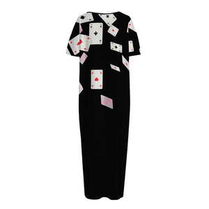 Falling Casino Card Print Short Sleeve Long Nightdress