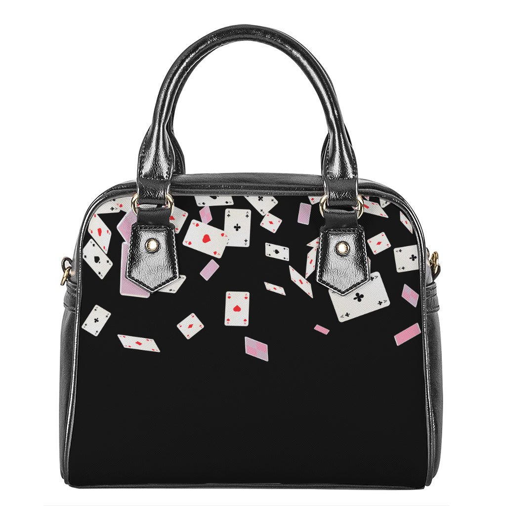 Falling Casino Card Print Shoulder Handbag