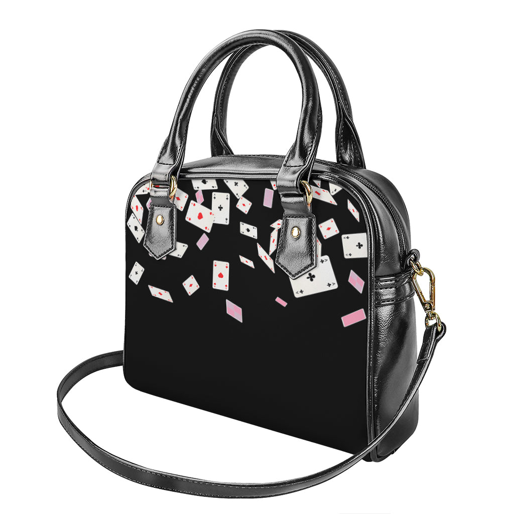 Falling Casino Card Print Shoulder Handbag