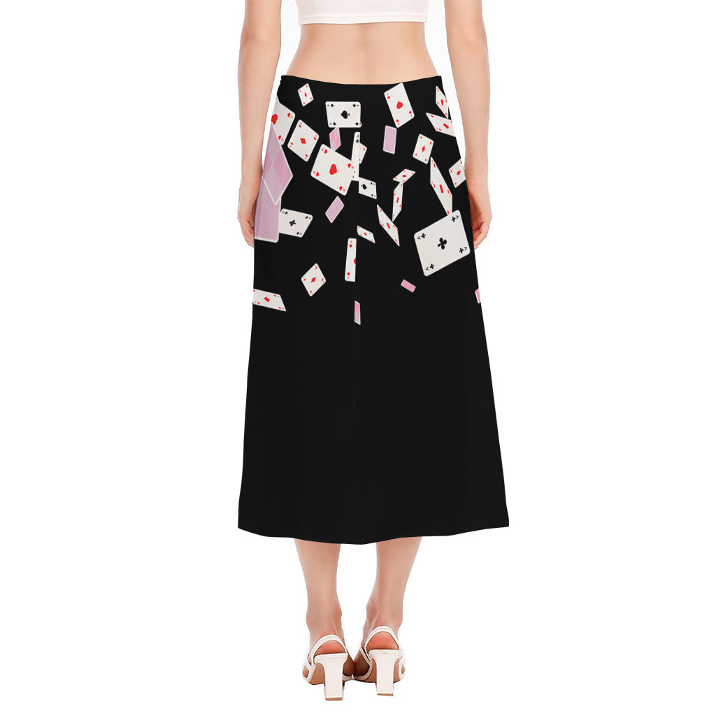 Falling Casino Card Print Side Slit Midi Skirt