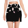 Falling Casino Card Print Side Slit Mini Skirt