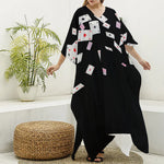 Falling Casino Card Print Silk V-Neck Kaftan Dress