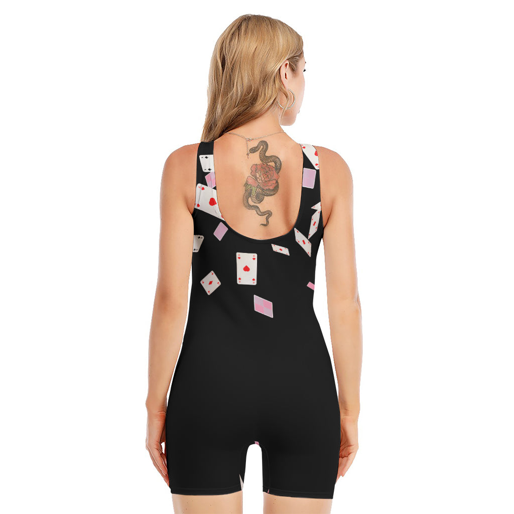 Falling Casino Card Print Sleeveless One Piece Swimsuit