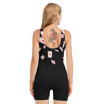 Falling Casino Card Print Sleeveless One Piece Swimsuit