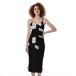Falling Casino Card Print Slim Fit Midi Cami Dress