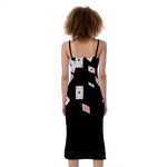 Falling Casino Card Print Slim Fit Midi Cami Dress
