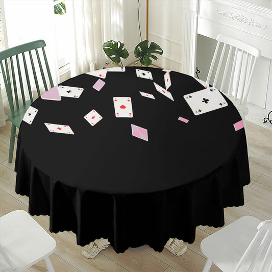 Falling Casino Card Print Waterproof Round Tablecloth