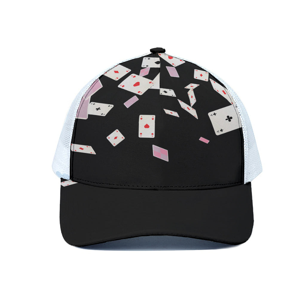 Falling Casino Card Print White Mesh Trucker Cap