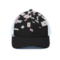Falling Casino Card Print White Mesh Trucker Hat