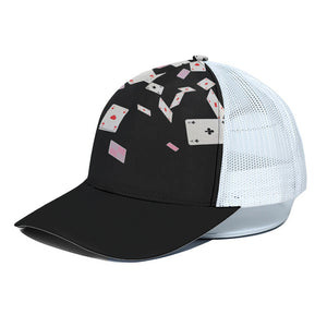 Falling Casino Card Print White Mesh Trucker Cap