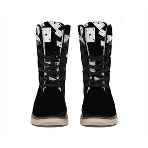 Falling Casino Card Print Winter Boots