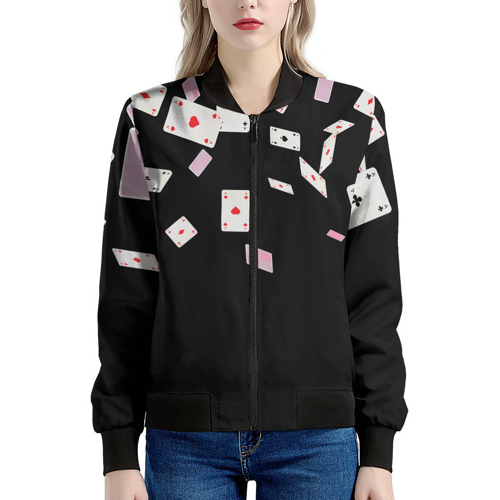 Falling Casino Card Print Women's Bomber Jacket